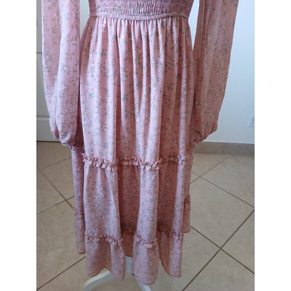 Petal & Pup Womens Midi Dress Pink Floral Ballon Sleeve Small Cottagecore Boho - Picture 9 of 16